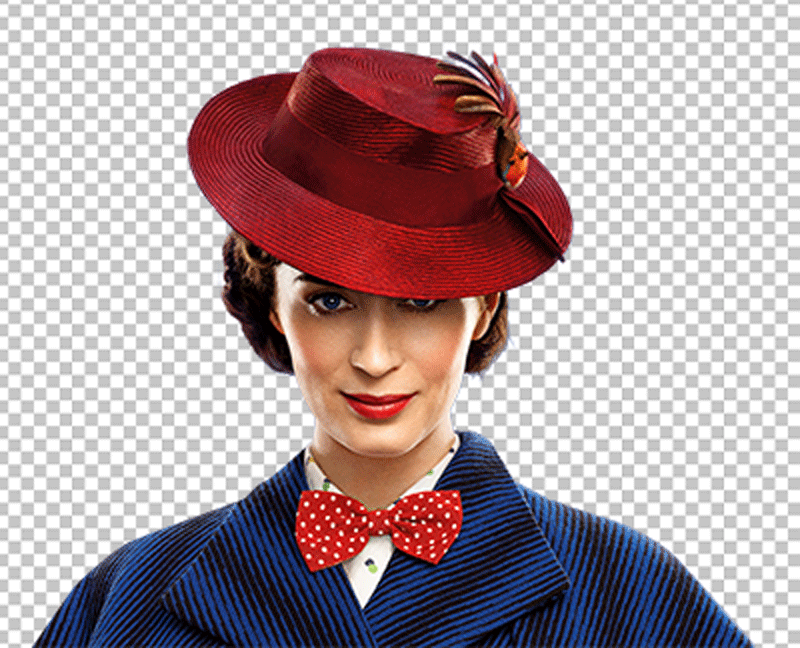 Emily Blunt wearing a red hat and red spotted bow tie png image