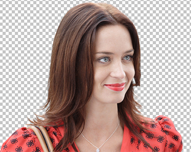 Emily blunt smile and wearing a spotted red dress png image