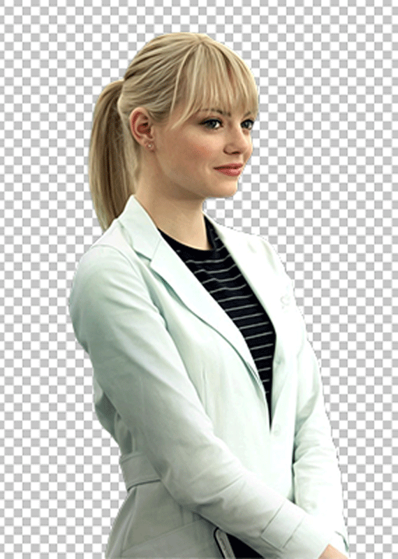 Emma Stone standing wearing a white coat png image