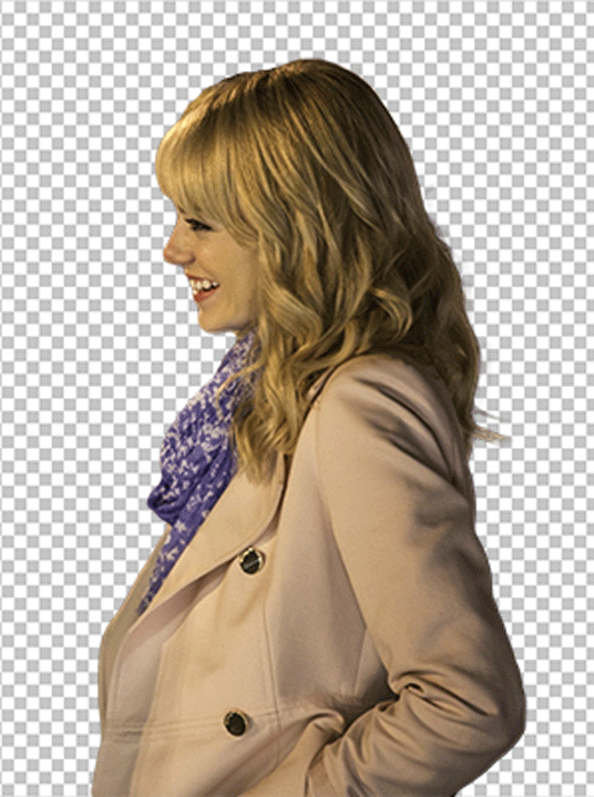 Emma Stone smiling wearing a cream colour overcoat png image