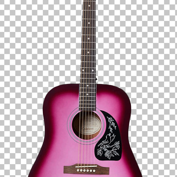 Pink colour acoustic guitar png image
