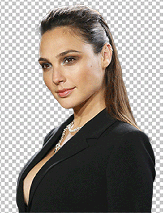 Gal Gadot wearing a beautiful black coat and a bunch of sparkling necklaces on her neck png image.