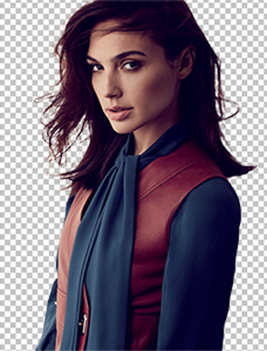 Gal Gadot wearing a stylish blue and red dress where she looks stunning png the image.