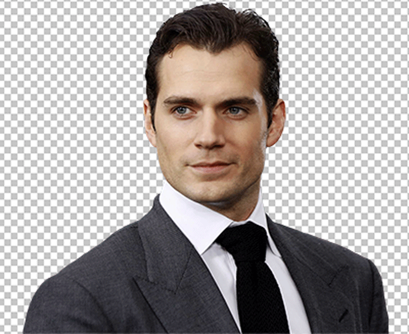 Henry Cavill wearing a grey suit and black tie png image