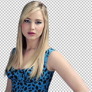 Jennifer Lawrence wearing a blue dress with blonde hair png image.