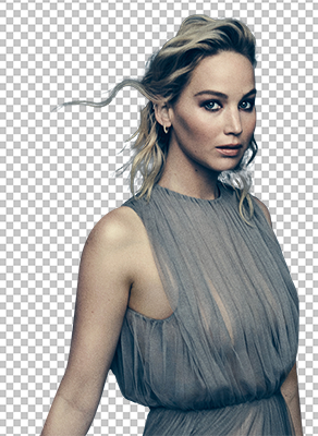 Jennifer Lawrence wearing a beautiful dress with blonde hair flying and giving a pose png image.
