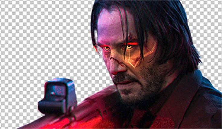 Keanu Reeves carrying gun and looking very angry png image