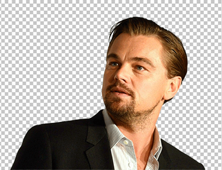 Leonardo DiCaprio looking to his side wearing a black coat png image