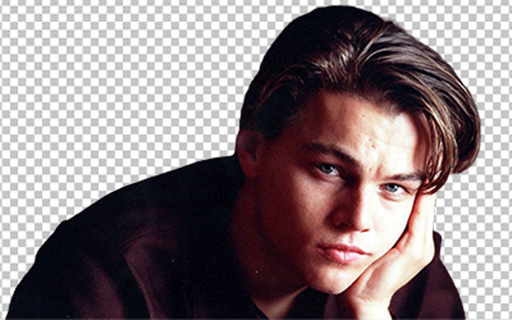Leonardo DiCaprio staring while his left hand on his cheek png image
