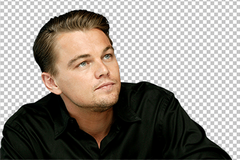 Leonardo DiCaprio looking up wearing a black t-shirt png image