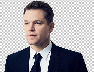 Matt Damon short hair in black suit and black tie png image