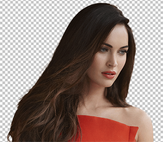 Megan Fox looking down wearing a red dress png image
