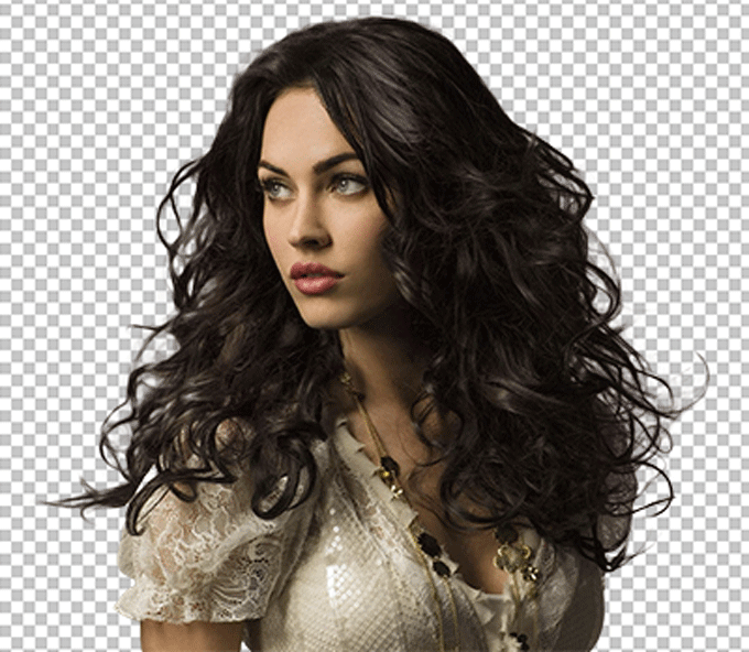 Megan Fox with curly hair looking to her side png image