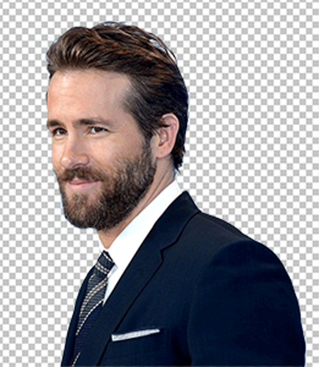 Ryan Reynolds with beard wearing a black suit png image