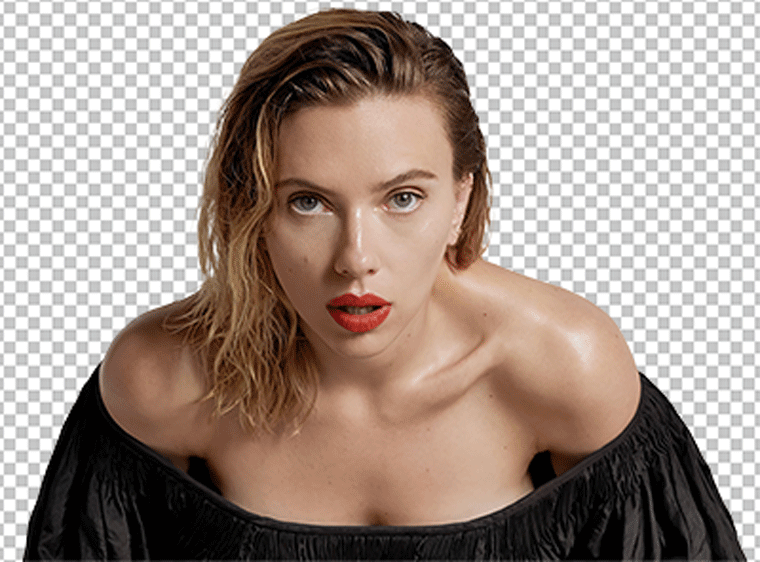 Scarlett Johansson looking straight wearing red lipstick png image