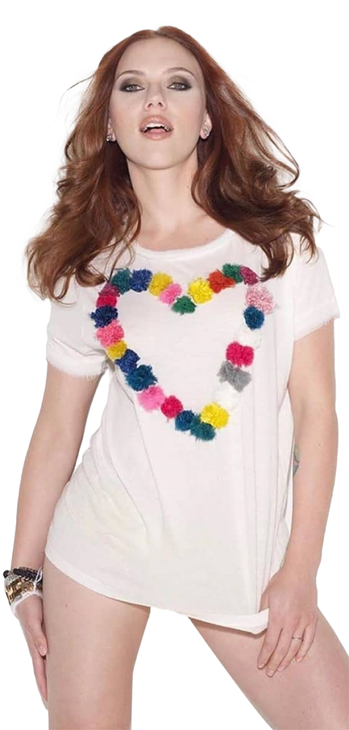 Scarlett Johansson wearing a love sign white t-shirt png image