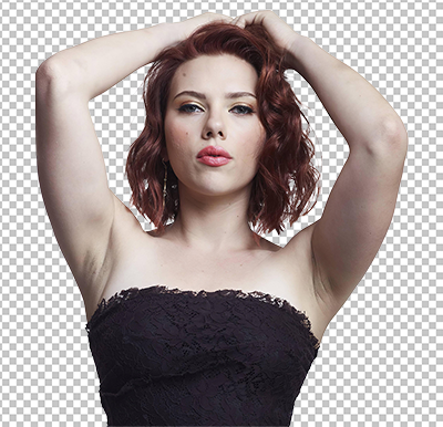 Scarlett Johansson with both her hands on her head wearing black dress png image