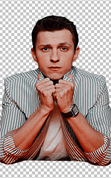 Tom Holland holding his collar of check shirt png image