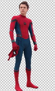 Tom Holland standing wearing spiderman suit png image