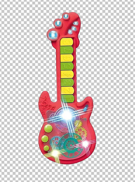 Red colour button style toy guitar png image