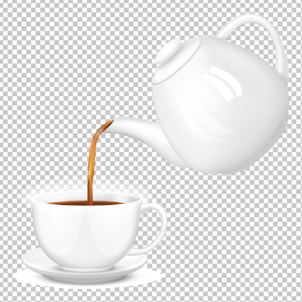 Tea pouring from teapot to a cup png image