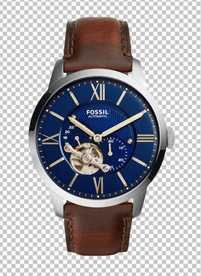 Fossil Townsman Automatic watch with a blue dial and a brown leather strap