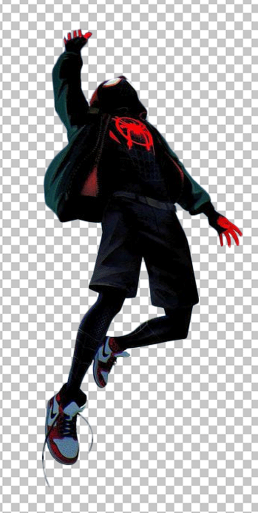 Black Spiderman jumping and wearing shorts and Jordan png image
