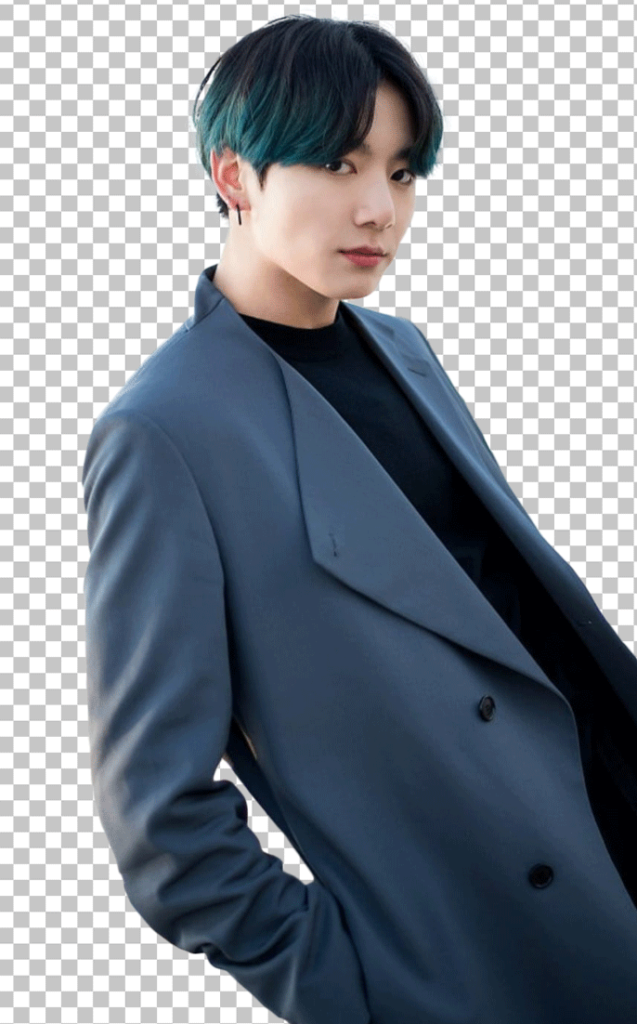 JungKook standing wearing a blue long coat png image