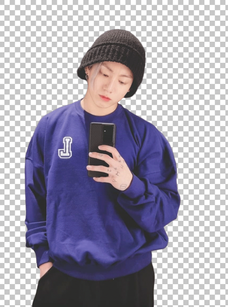 JungKook taking photo with his phone png image