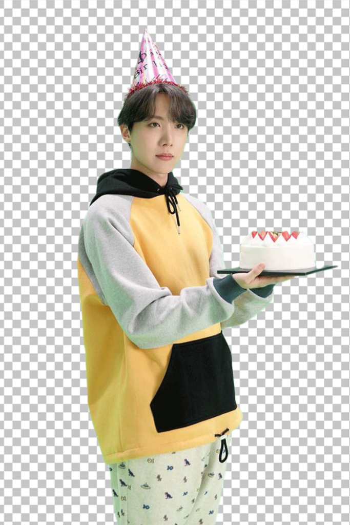 J-hope carrying cake and wearing birthday hat png image