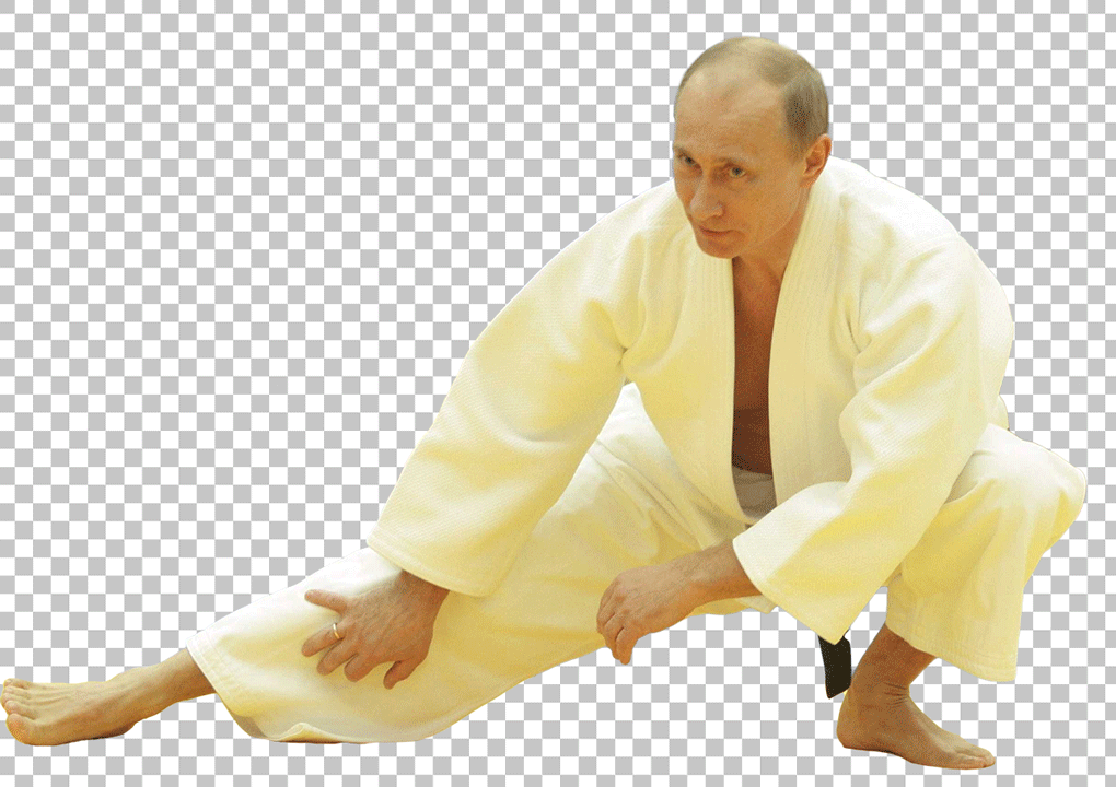 Vladimir Putin karate uniform stretching png image