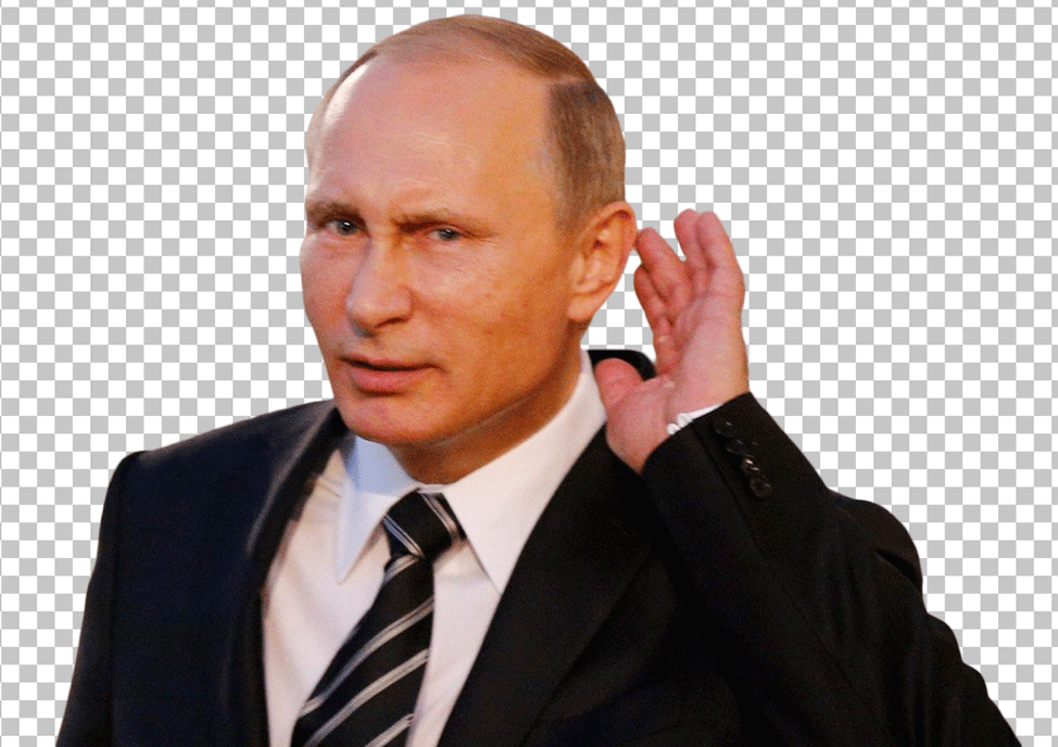 Vladimir Putin listening wearing a black suit png image