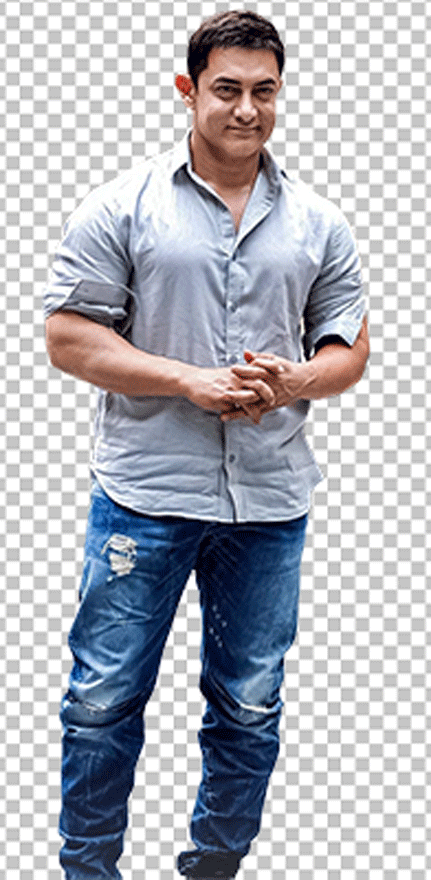 Amir Khan Standing, wearing a gray shirt and blue jeans png image