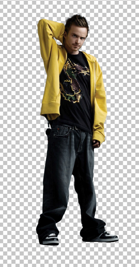 Aaron Paul in Yellow Hoodie with Dragon and Skull Tattoos T-shirt png image