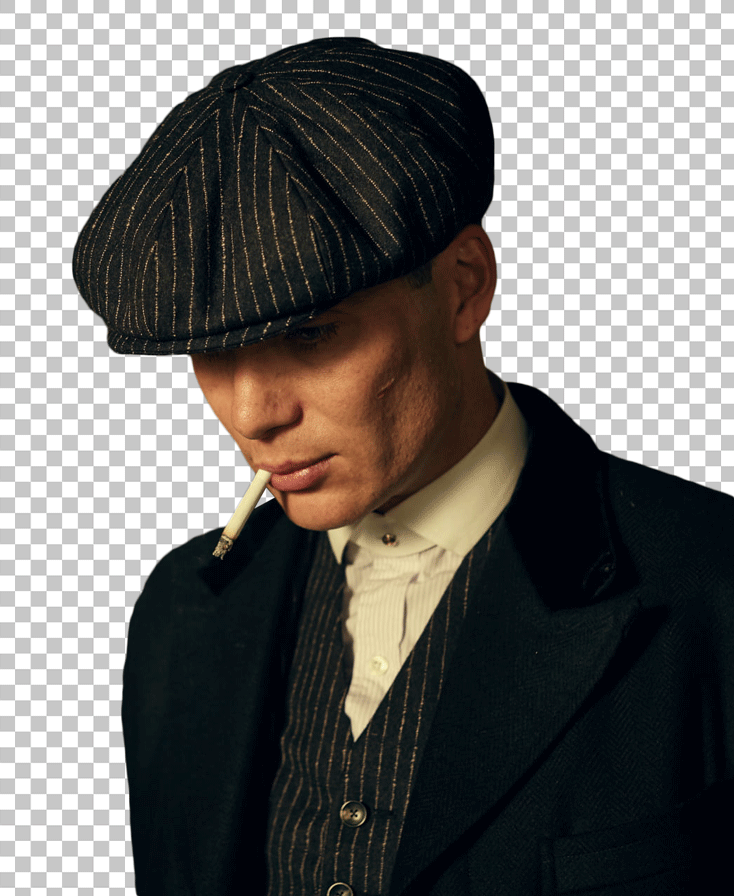 Cillian Murphy Smoking wearing a black suit and bowler hat with Transparent image