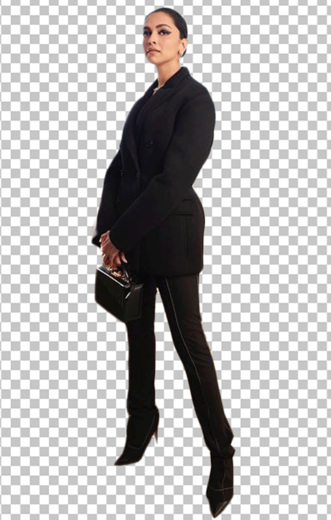 Deepika Padukone wearing black suit and standing png image