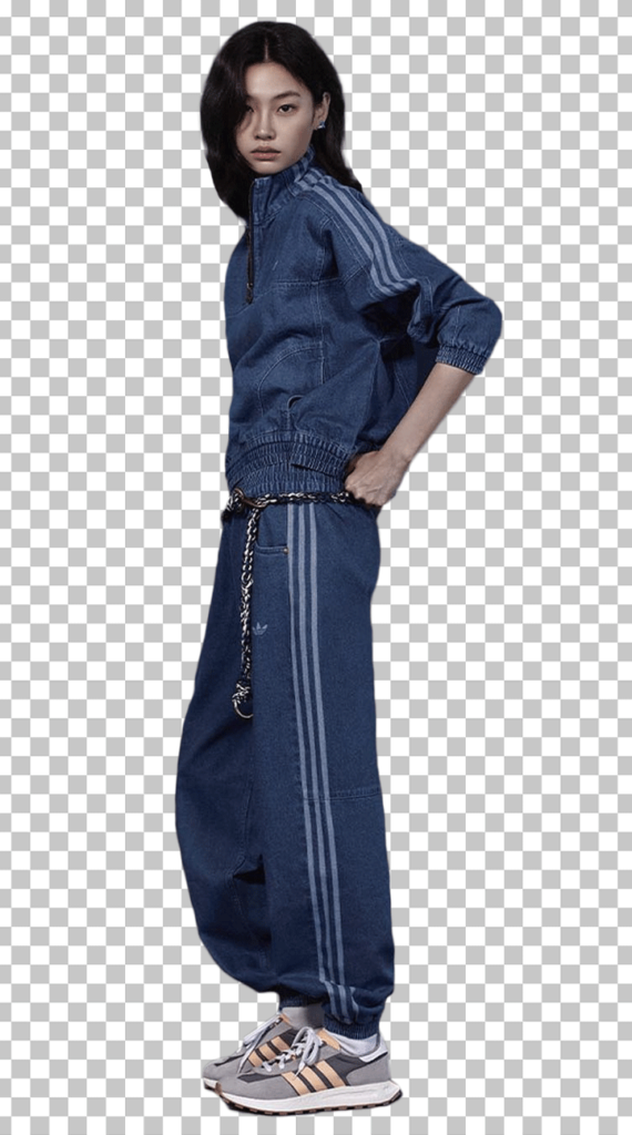 HoYeon Jung standing in a denim jacket and jeans png image