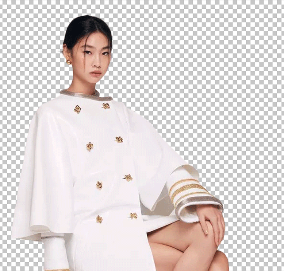 HoYeon Jung sitting with white dress png image