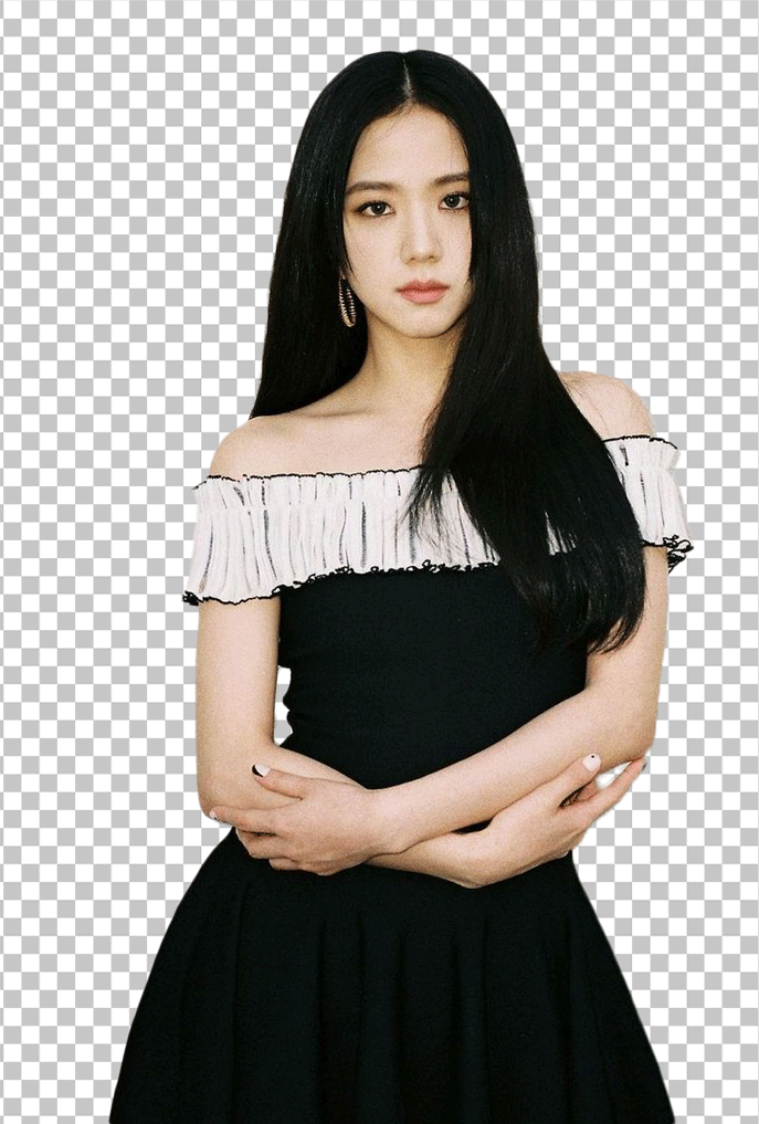 Jisoo black dress with her arms crossed png image