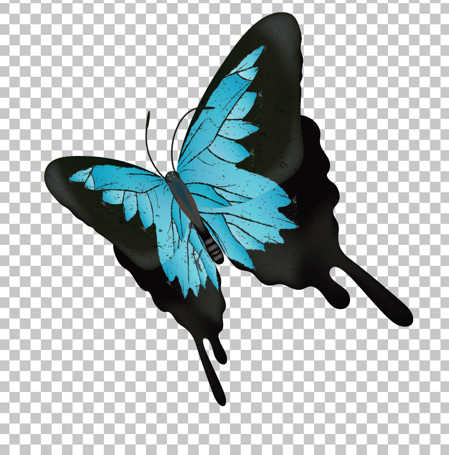 Cartoon Blue and Black Butterfly flying PNG image