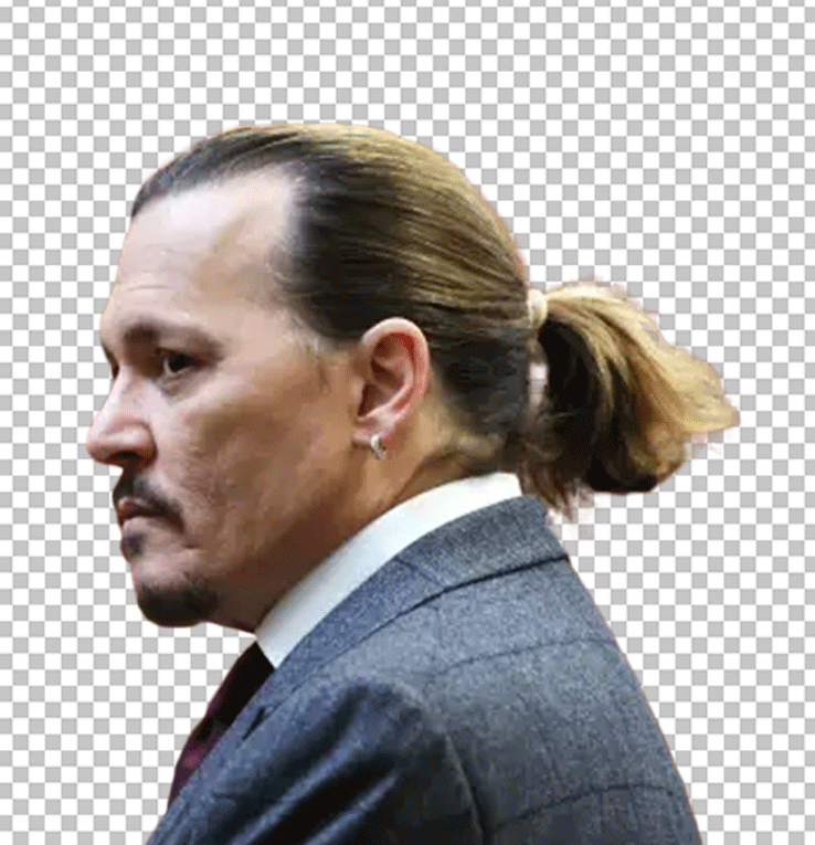 Johnny Depp with ponytail, wearing a suit and tie png image