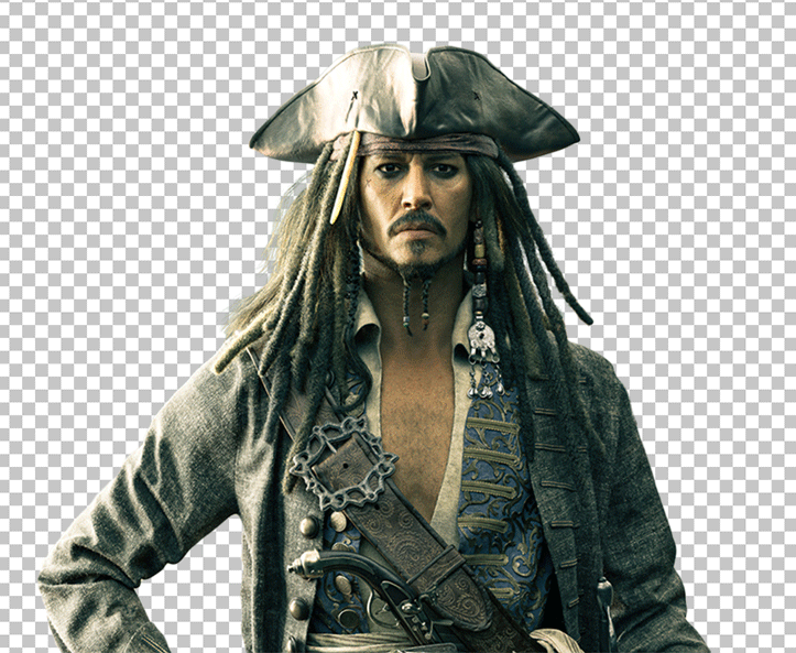 Johnny Depp pirate costume, with long hair and a beard png image
