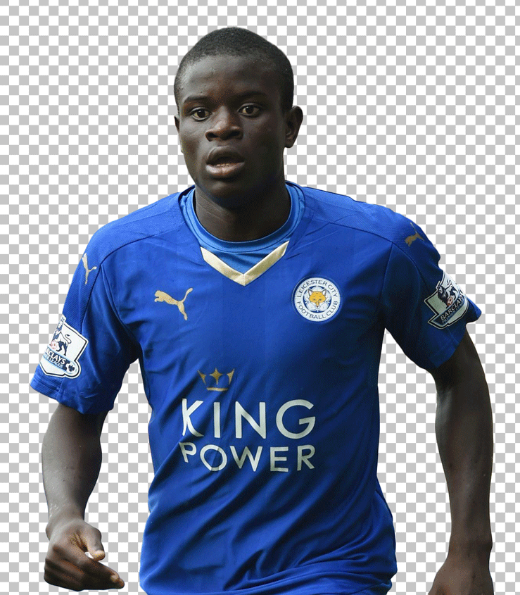 Kante wearing Leicester city blue jersey png image