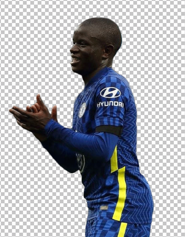 Kante clapping and wearing blue jersey