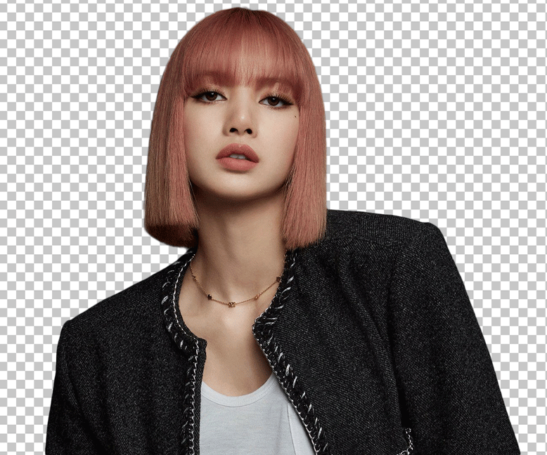Lisa with pink hair wearing a black jacket