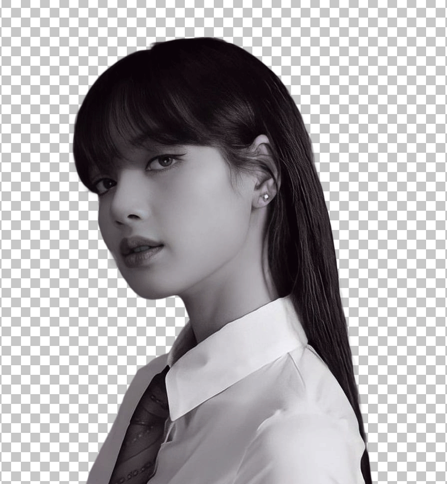 Black and white photo of Lisa wearing white shirt and tie png