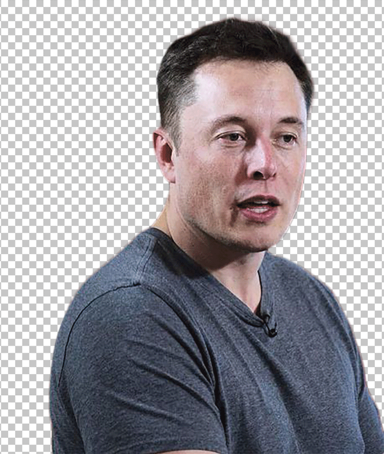 Elon Musk wearing a black t-shirt and has a serious expression on his face