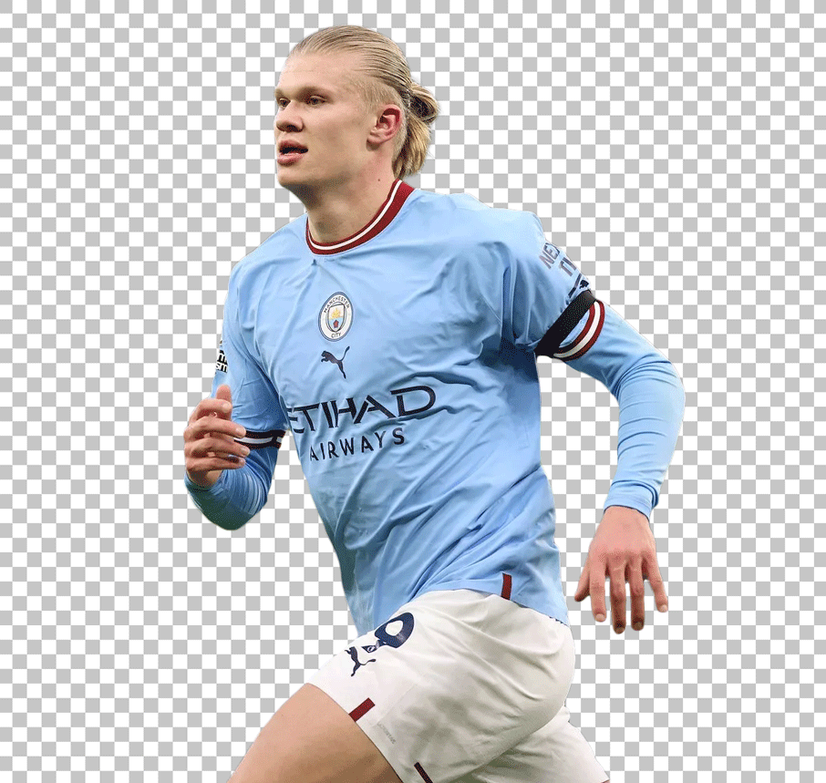 Erling Haaland Running and wearing Manchester jersey PNG Image