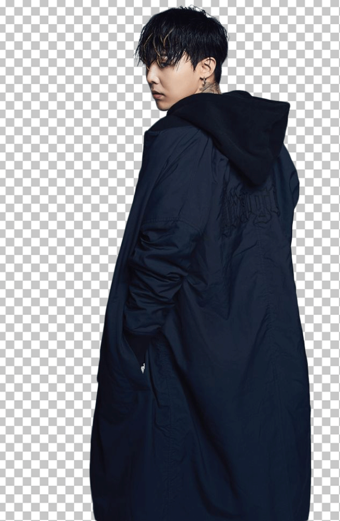 Kwon Ji-Yong wearing a black coat with a hood PNG Image