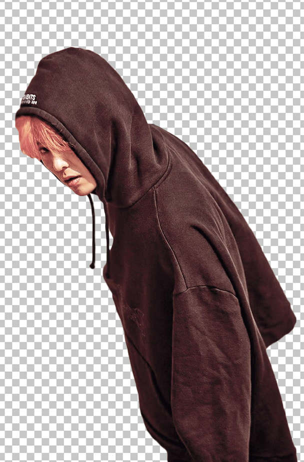 Kwon Ji-Yong wearing hoodie with a hood up and looking down PNG Image